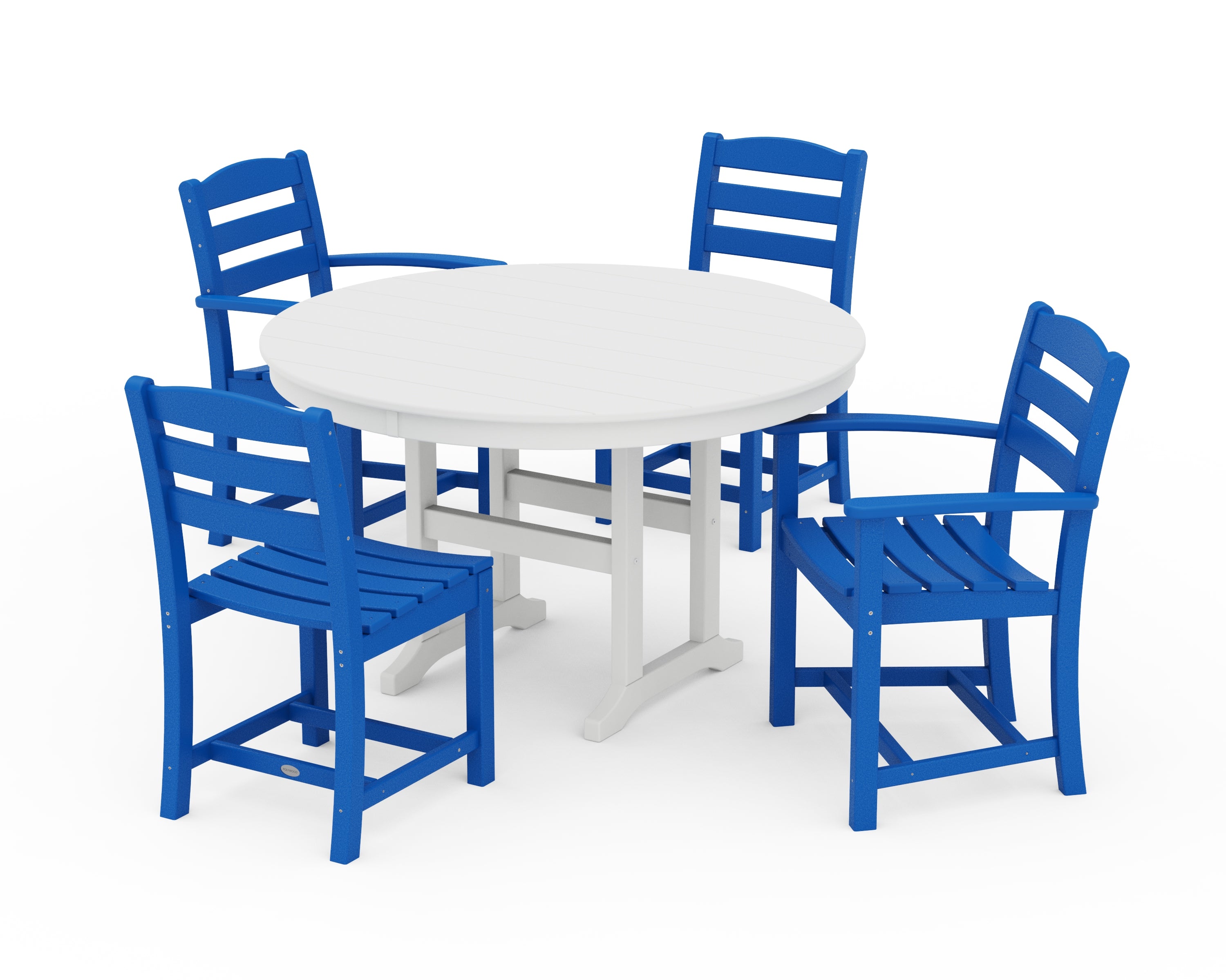 POLYWOOD® La Casa Café 5-Piece Round Farmhouse Dining Set in Pacific Blue / White