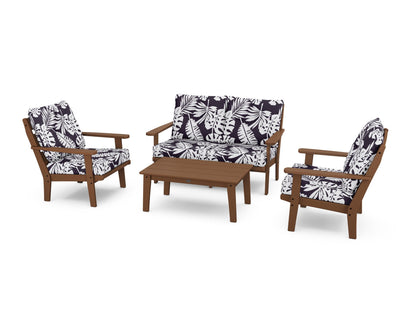 POLYWOOD® Lakeside 4-Piece Deep Seating Set in Teak / Leaf Navy
