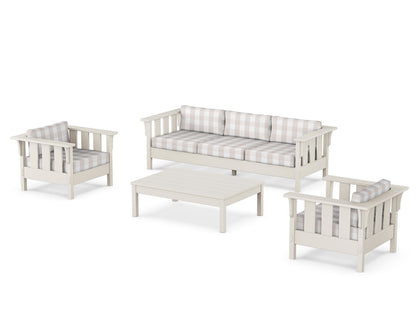 Martha Stewart by POLYWOOD® Acadia 4-Piece Deep Seating Set with Sofa in Sand / Buffalo Plaid Dune Burlap