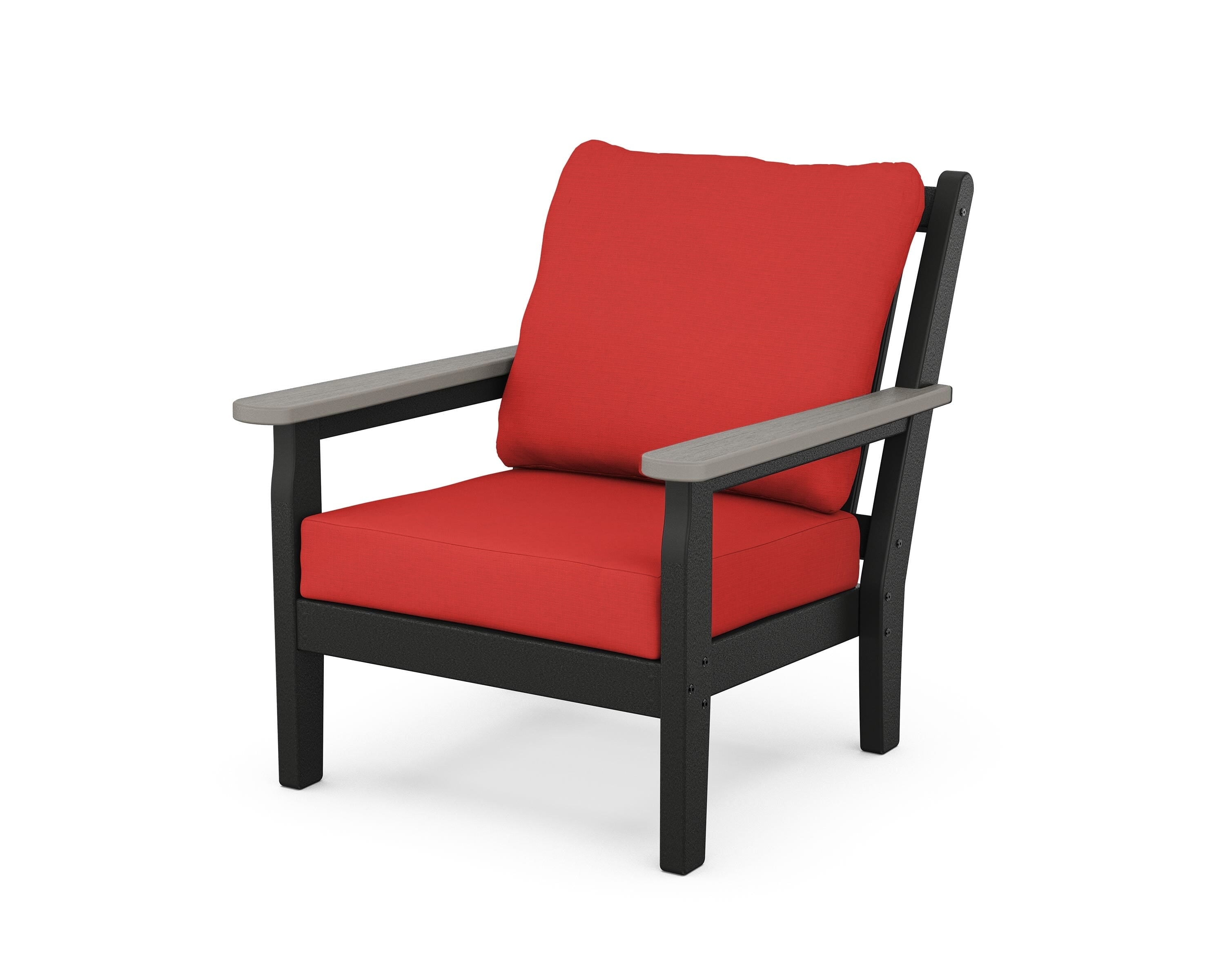 POLYWOOD® Chippendale Deep Seating Chair in Black / Driftwood / Crimson Linen