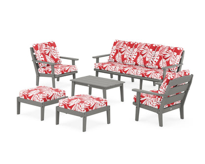 POLYWOOD® Lakeside 6-Piece Lounge Sofa Set in Slate Grey / Leaf Crimson