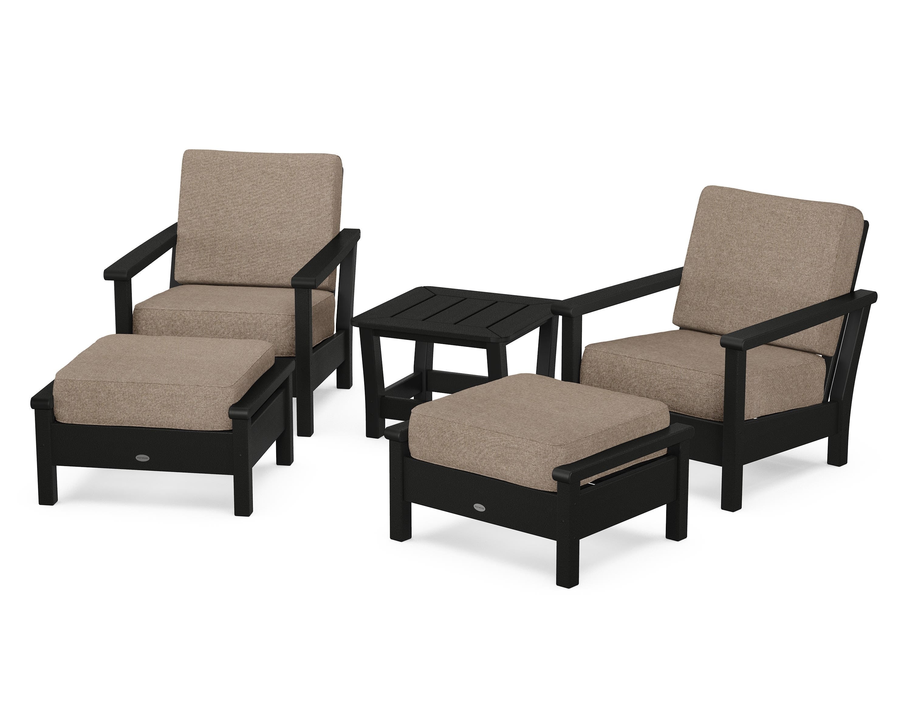 POLYWOOD® Harbour 5-Piece Deep Seating Chair Set in Black / Spiced Burlap