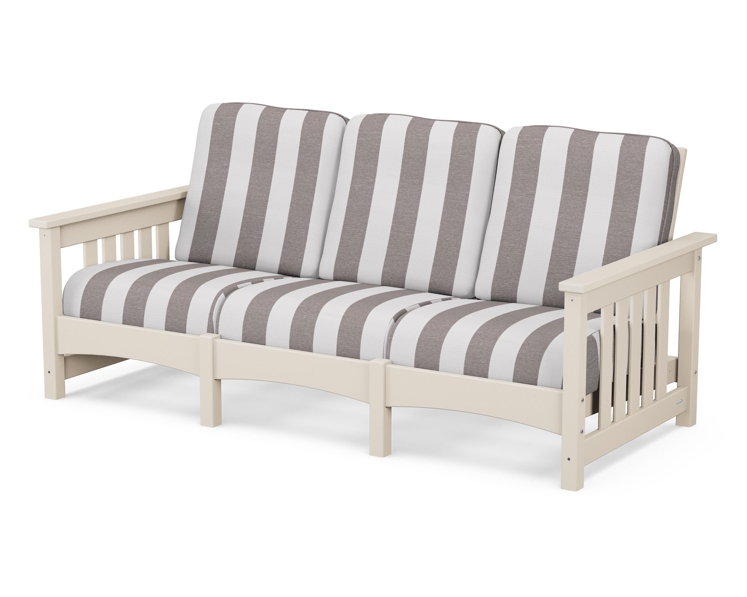 POLYWOOD® Club Mission Sofa in Sand / Cabana Stripe Grey Mist