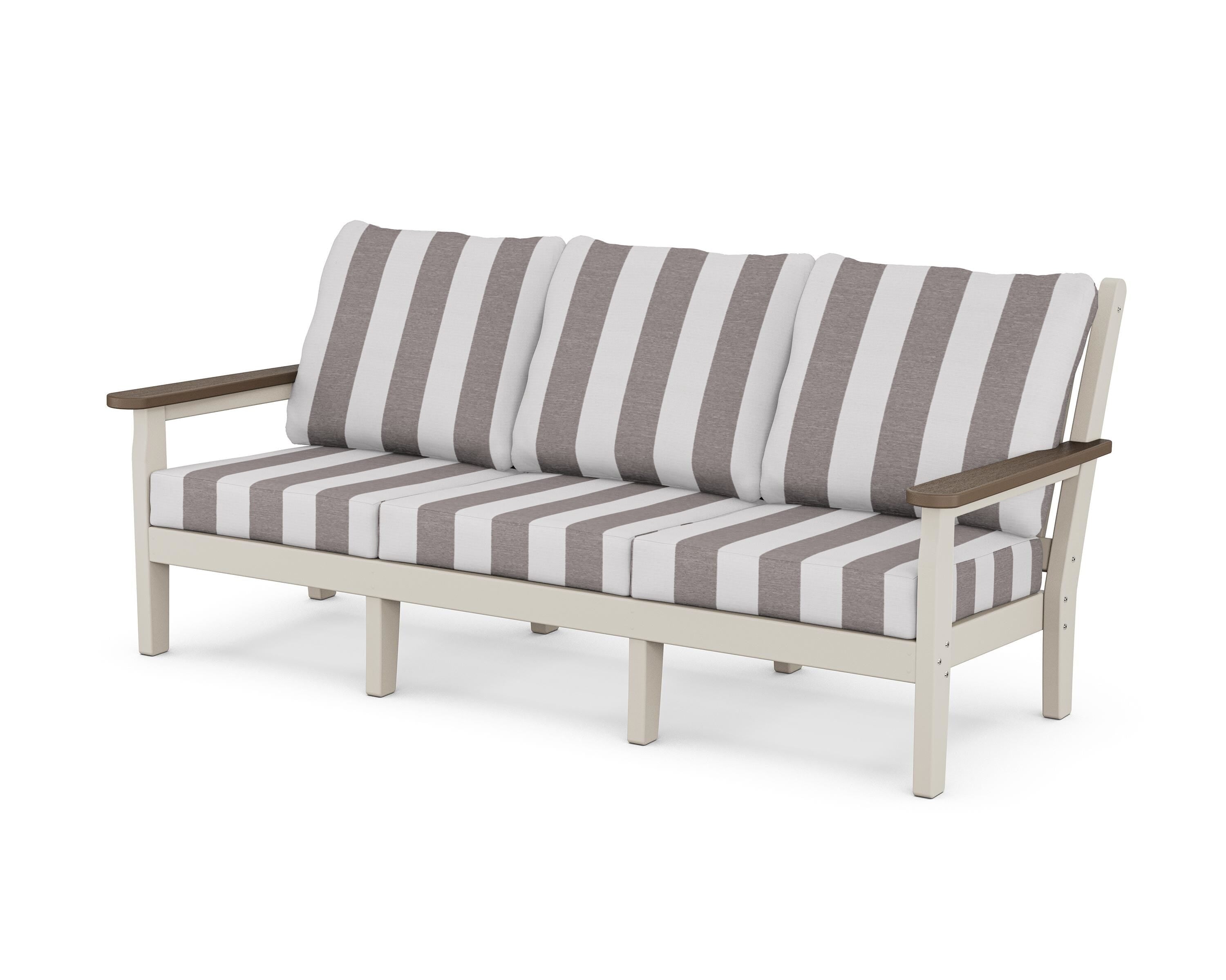 POLYWOOD® Chippendale Deep Seating Sofa in Sand / Kona / Cabana Stripe Grey Mist