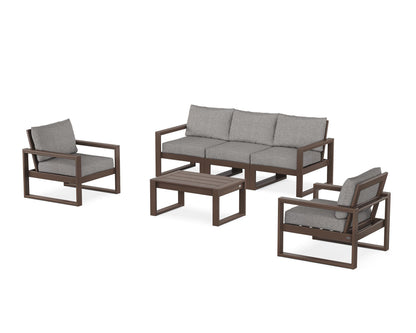 POLYWOOD® EDGE Sectional 4-Piece Deep Seating Set with Sofa in Mahogany / Grey Mist