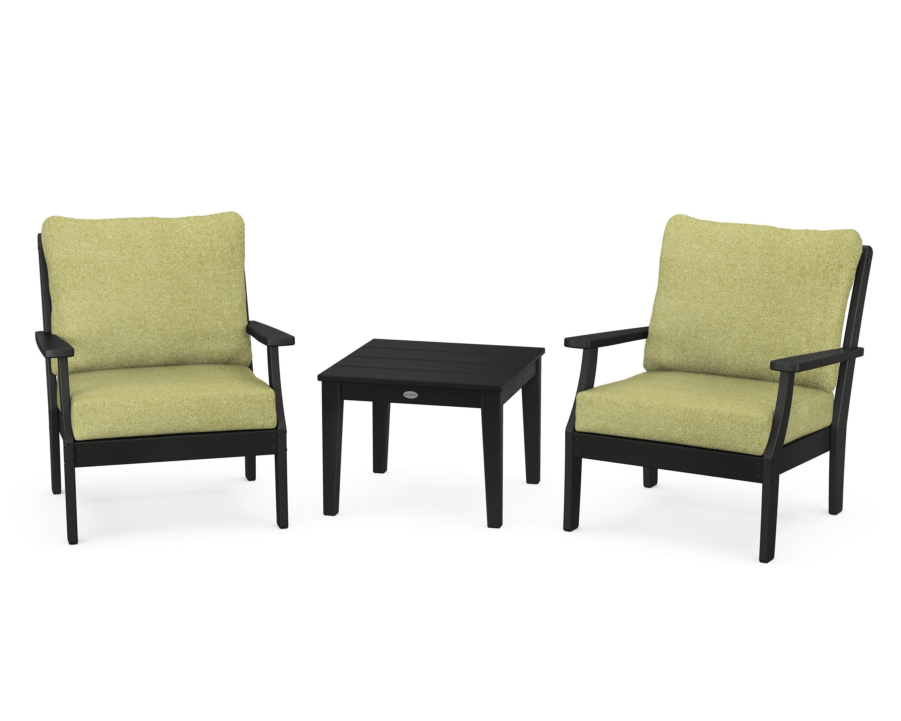 POLYWOOD® Braxton 3-Piece Deep Seating Set in Black / Chartreuse Boucle