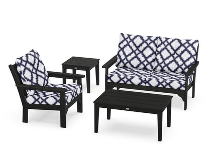 POLYWOOD® Vineyard 4-Piece Deep Seating Set in Black / Trellis Navy