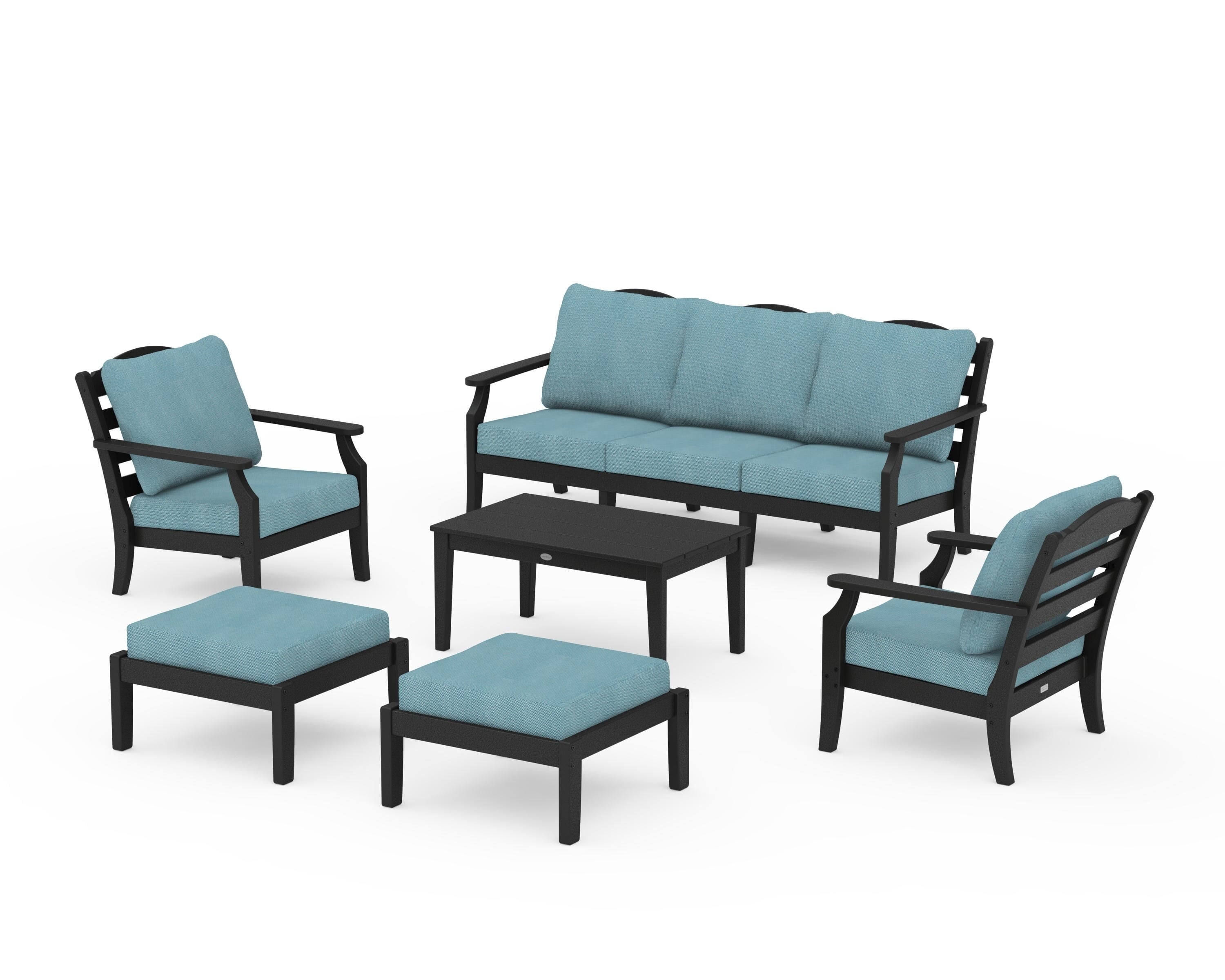 Draper James™ by  POLYWOOD® Savannah 6-Piece Lounge Sofa Set in Black / Lattice Sky Blue
