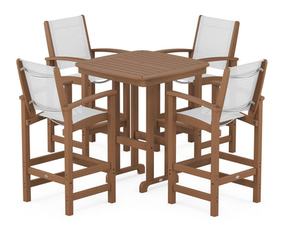 POLYWOOD® Coastal 5-Piece Bar Set in Teak / White Sling