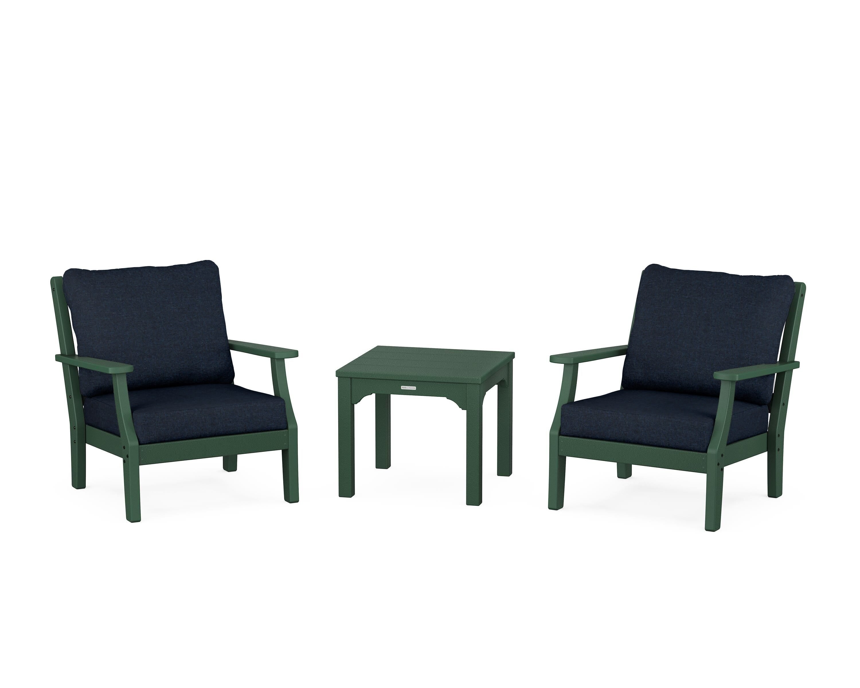 Martha Stewart by POLYWOOD® Chinoiserie 3-Piece Deep Seating Set in Green / Marine Indigo