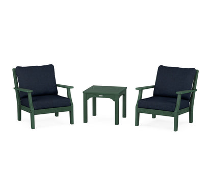 Martha Stewart by POLYWOOD® Chinoiserie 3-Piece Deep Seating Set in Green / Marine Indigo