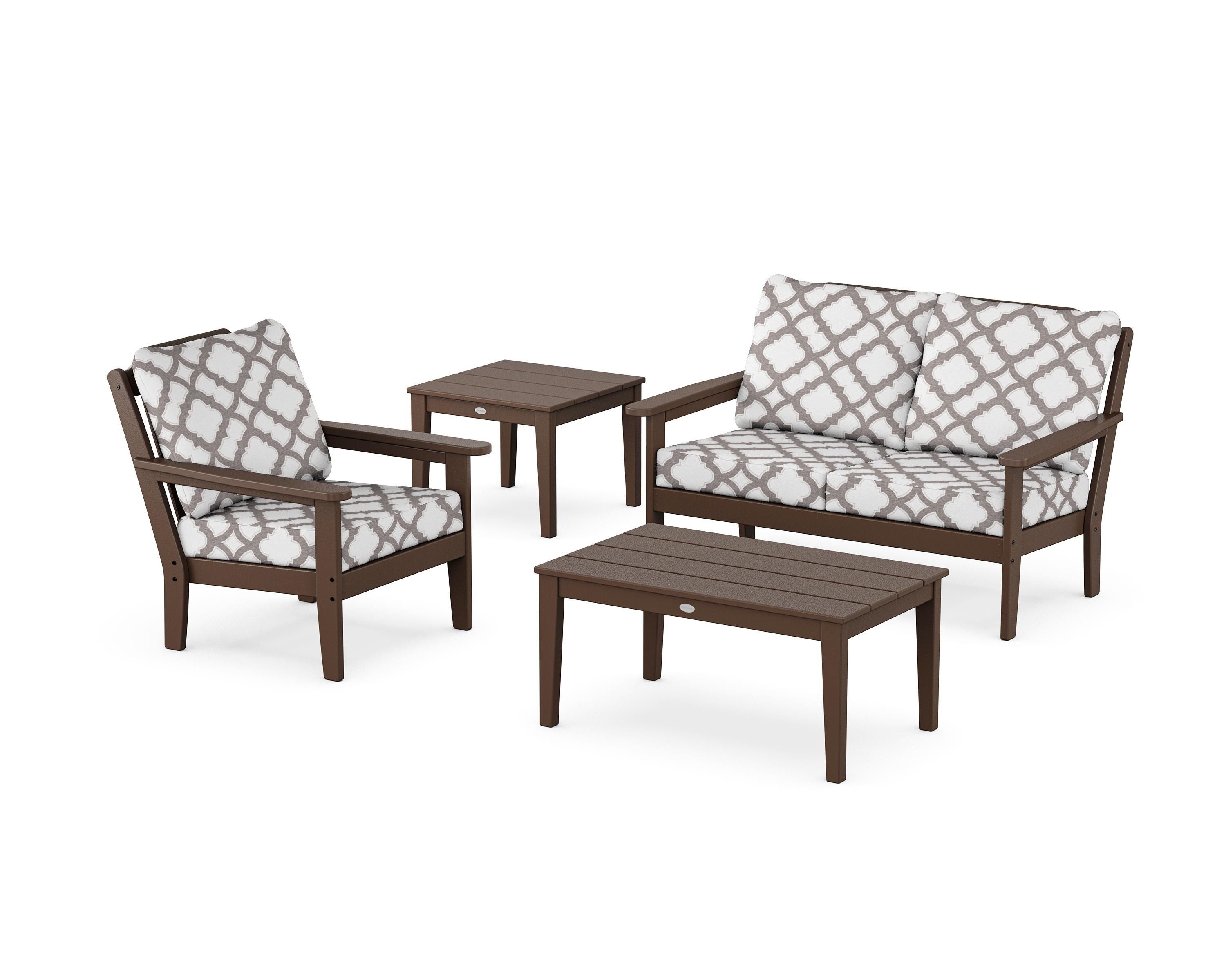 Country Living Wovendale 4-Piece Deep Seating Set in Mahogany / Trellis Grey Mist