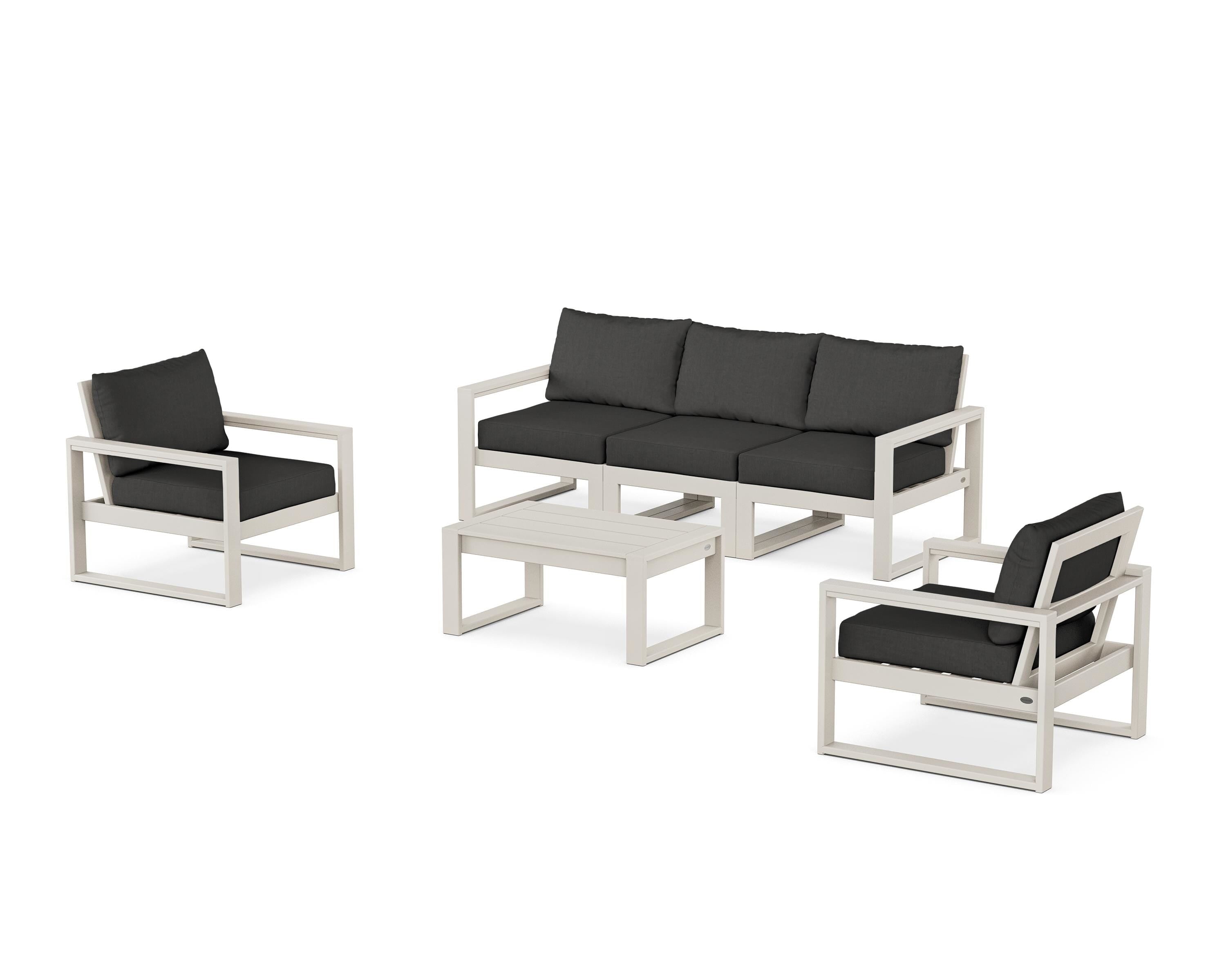 POLYWOOD® EDGE Sectional 4-Piece Deep Seating Set with Sofa in Sand / Spectrum Carbon