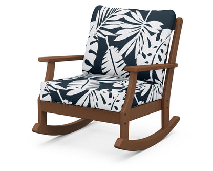 POLYWOOD® Braxton Deep Seating Rocking Chair in Teak / Leaf Marine Indigo
