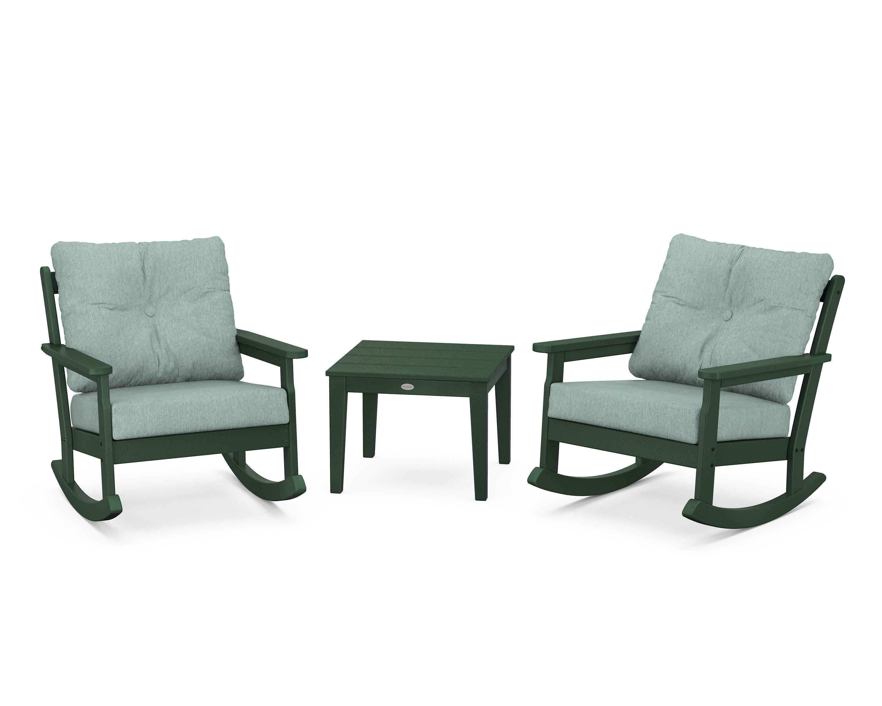 POLYWOOD® Vineyard 3-Piece Deep Seating Rocker Set in Green / Glacier Spa