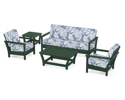 POLYWOOD® Harbour 5-Piece Deep Seating Set in Green / Leaf Sky Blue