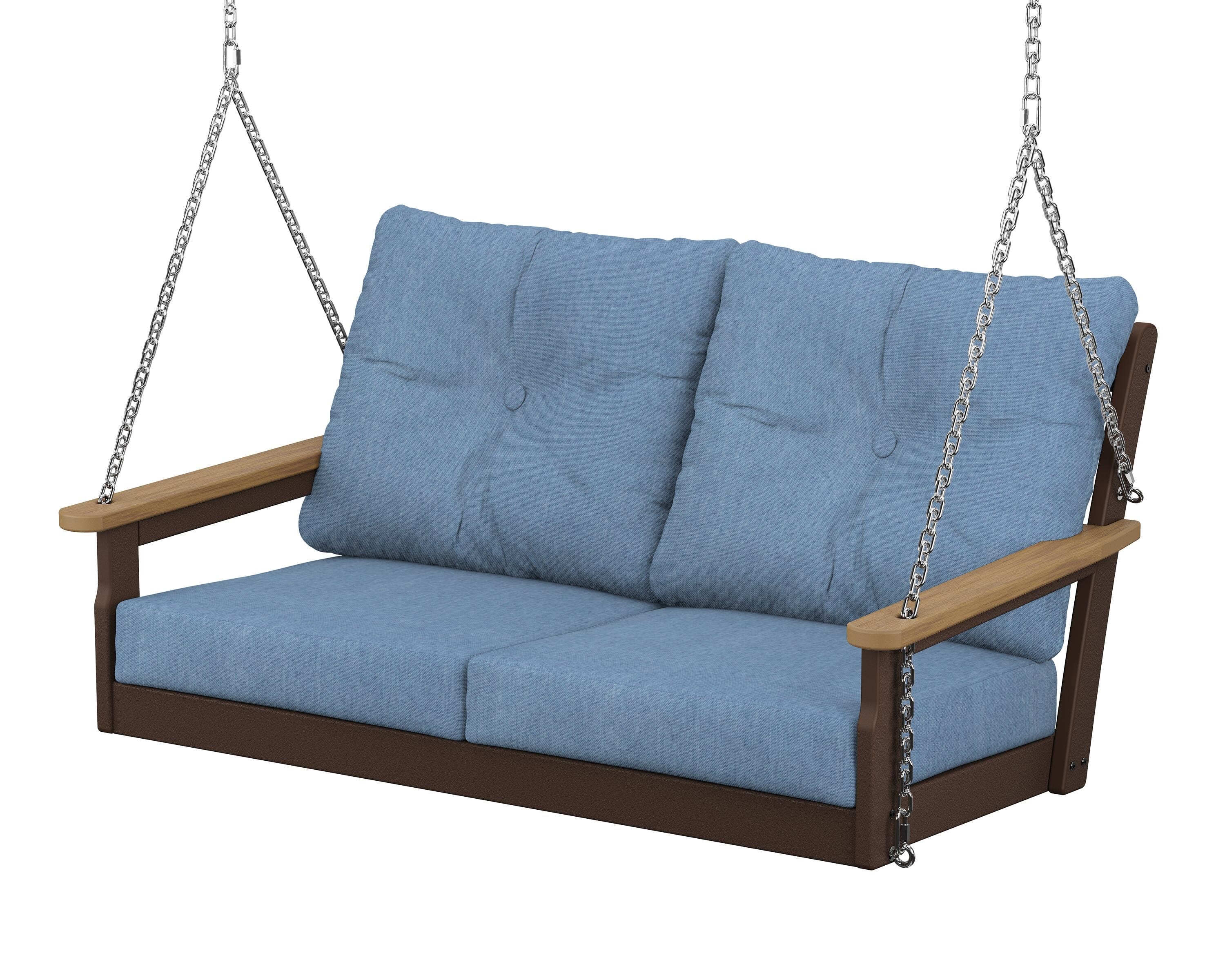 POLYWOOD® Vineyard Deep Seating Swing in Mahogany / Natural / Sky Blue