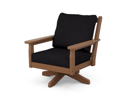 POLYWOOD® Chippendale Deep Seating Swivel Chair in Teak / Midnight Linen