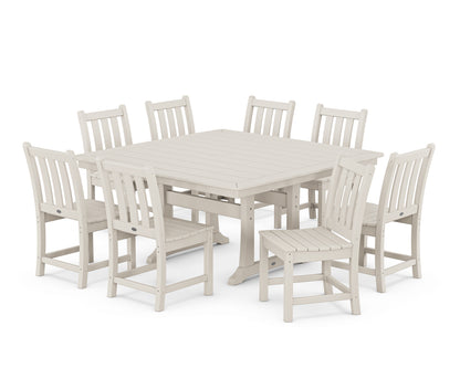 POLYWOOD® Traditional Garden 9-Piece Nautical Trestle Dining Set in Sand