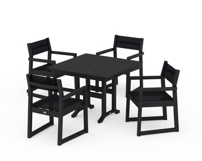 POLYWOOD® EDGE Sling Arm Chair 5-Piece Farmhouse Dining Set in Black / Black Sling