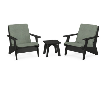 POLYWOOD® Riviera Modern Lounge 3-Piece Set in Black / Cast Sage