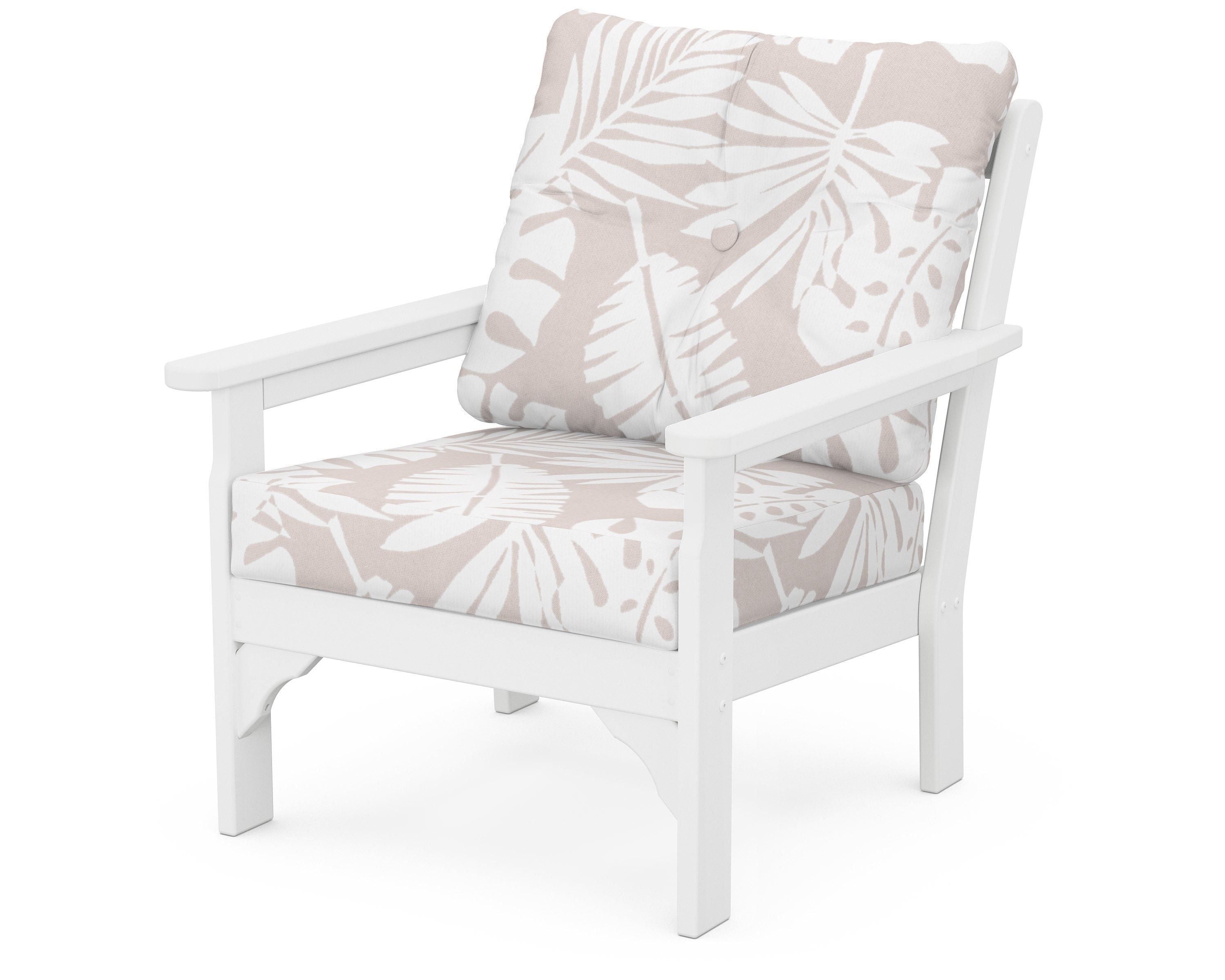 POLYWOOD® Vineyard Deep Seating Chair in White / Leaf Dune Burlap