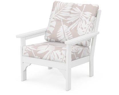 POLYWOOD® Vineyard Deep Seating Chair in White / Leaf Dune Burlap