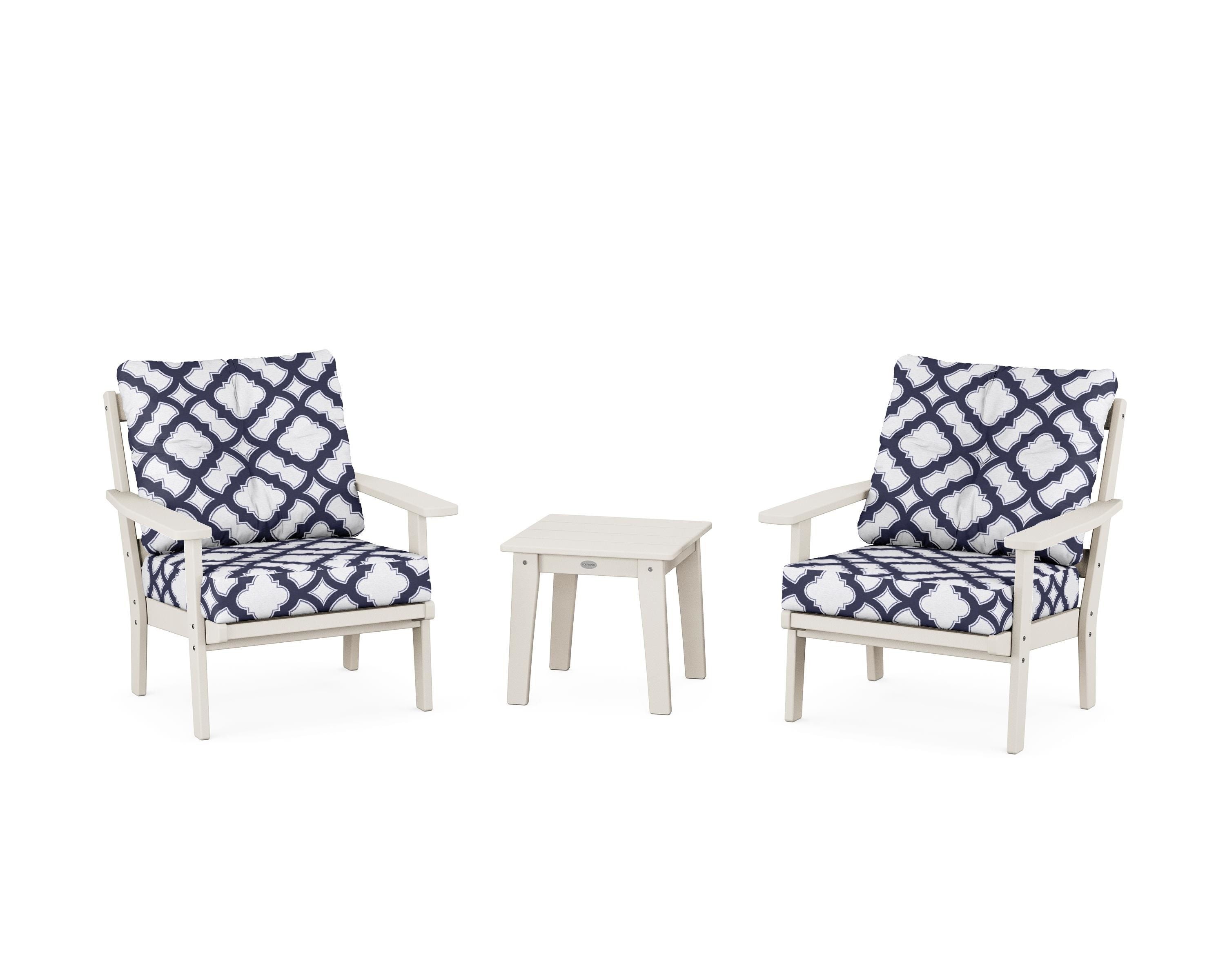 POLYWOOD® Prairie 3-Piece Deep Seating Set in Sand / Trellis Navy