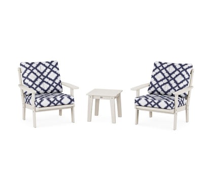 POLYWOOD® Prairie 3-Piece Deep Seating Set in Sand / Trellis Navy