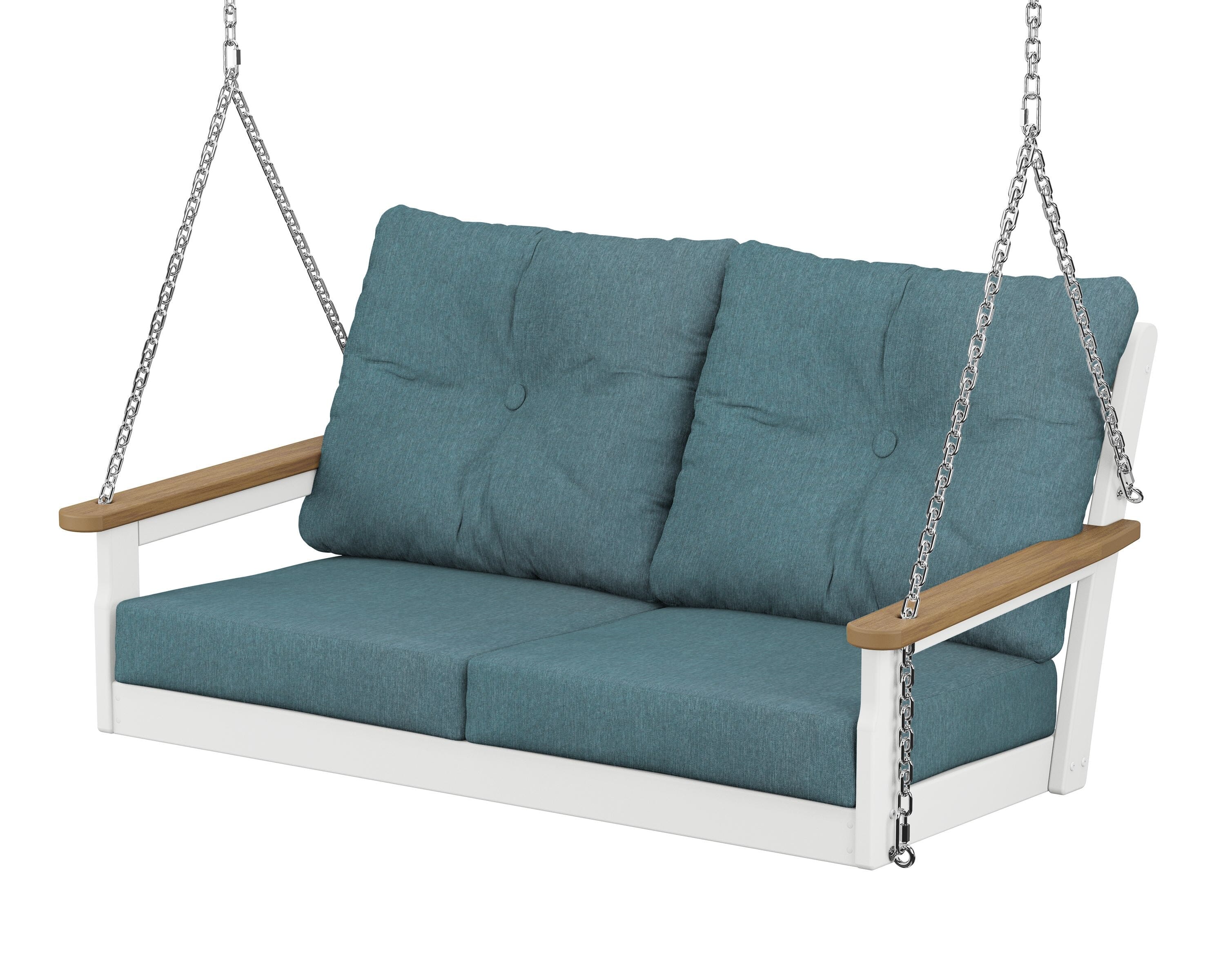 POLYWOOD® Vineyard Deep Seating Swing in White / Natural / Ocean Teal