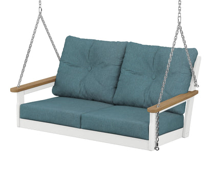 POLYWOOD® Vineyard Deep Seating Swing in White / Natural / Ocean Teal