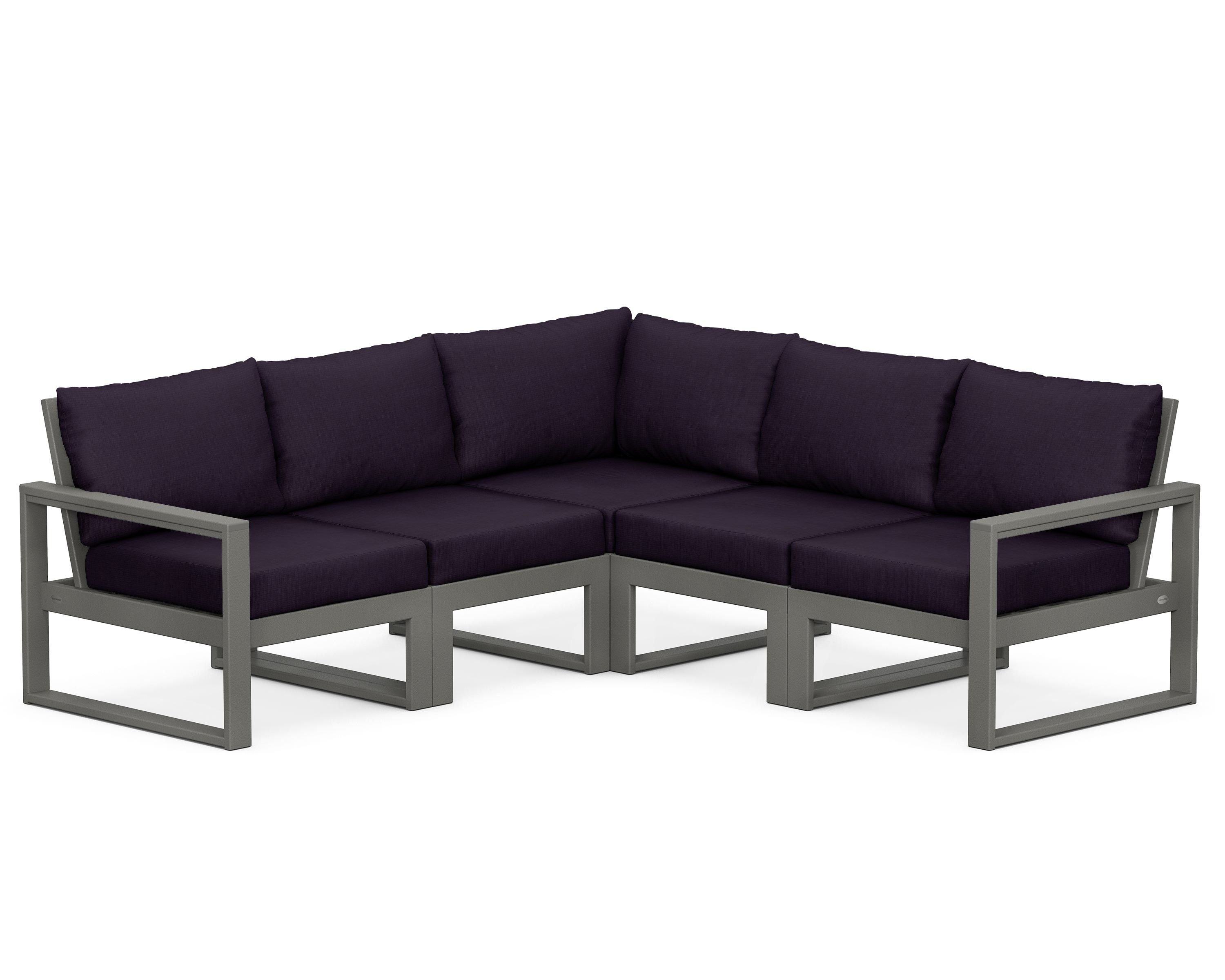 POLYWOOD® EDGE 5-Piece Modular Deep Seating Set in Slate Grey / Navy Linen