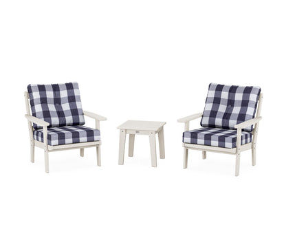 POLYWOOD® Oxford 3-Piece Deep Seating Set in Sand / Buffalo Plaid Navy