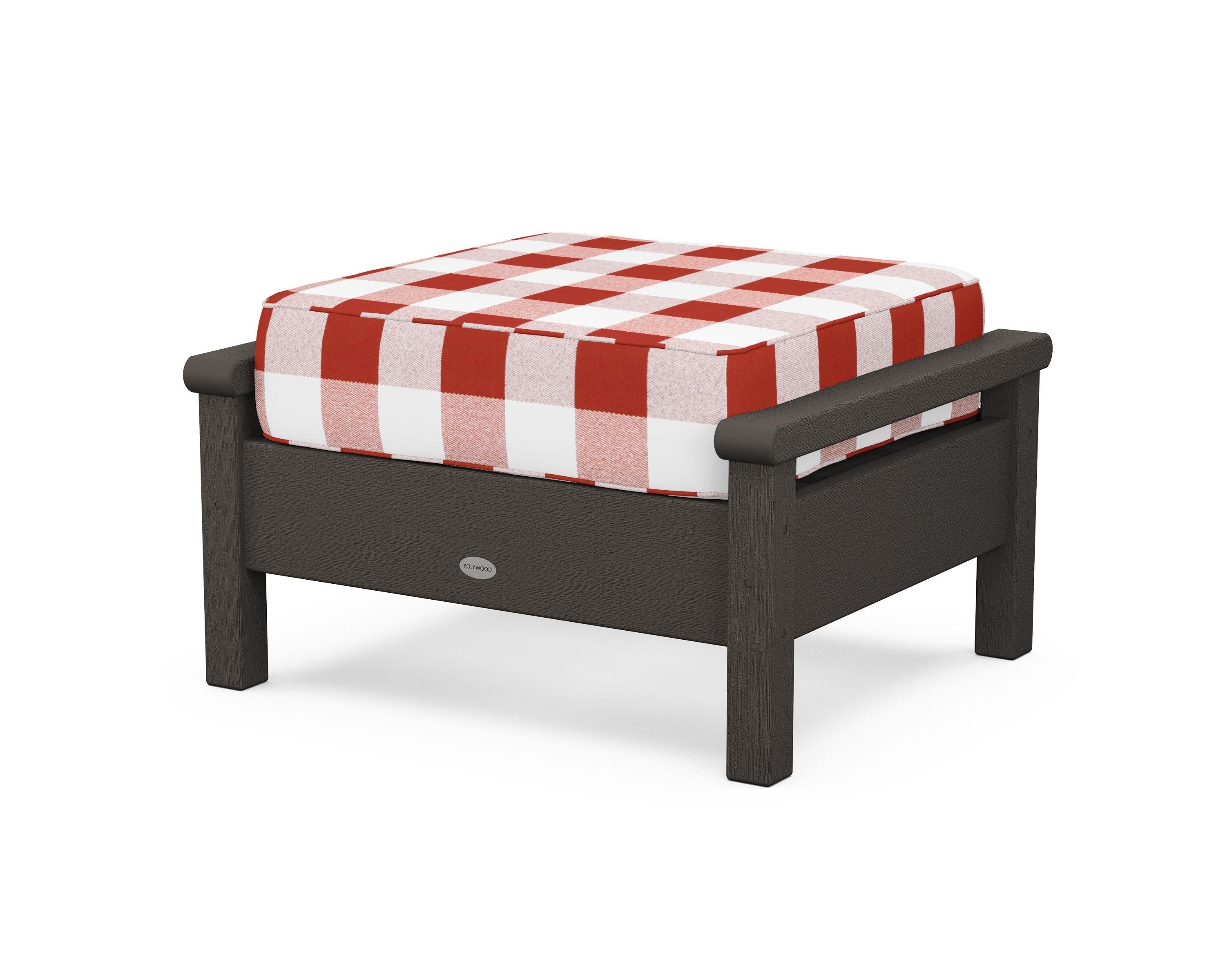 POLYWOOD® Harbour Deep Seating Ottoman in Vintage Coffee / Buffalo Plaid Crimson