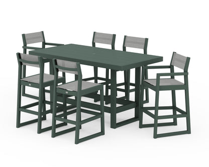 POLYWOOD® EDGE Sling 7-Piece Bar Table Set in Green / Metallic Sling