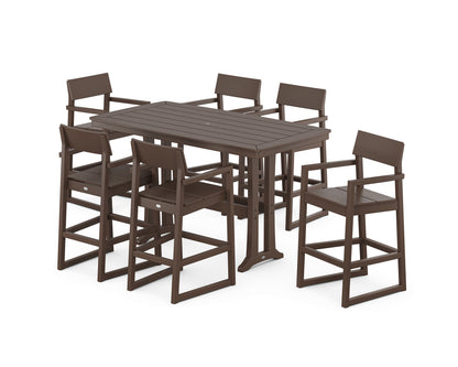 POLYWOOD® EDGE Arm Chair 7-Piece Bar Set with Trestle Legs in Mahogany