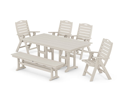 POLYWOOD® Nautical Highback 6-Piece Farmhouse Dining Set with Bench in Sand