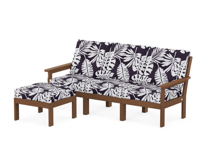 POLYWOOD® Vineyard 4-Piece Sectional with Ottoman in Teak / Leaf Navy