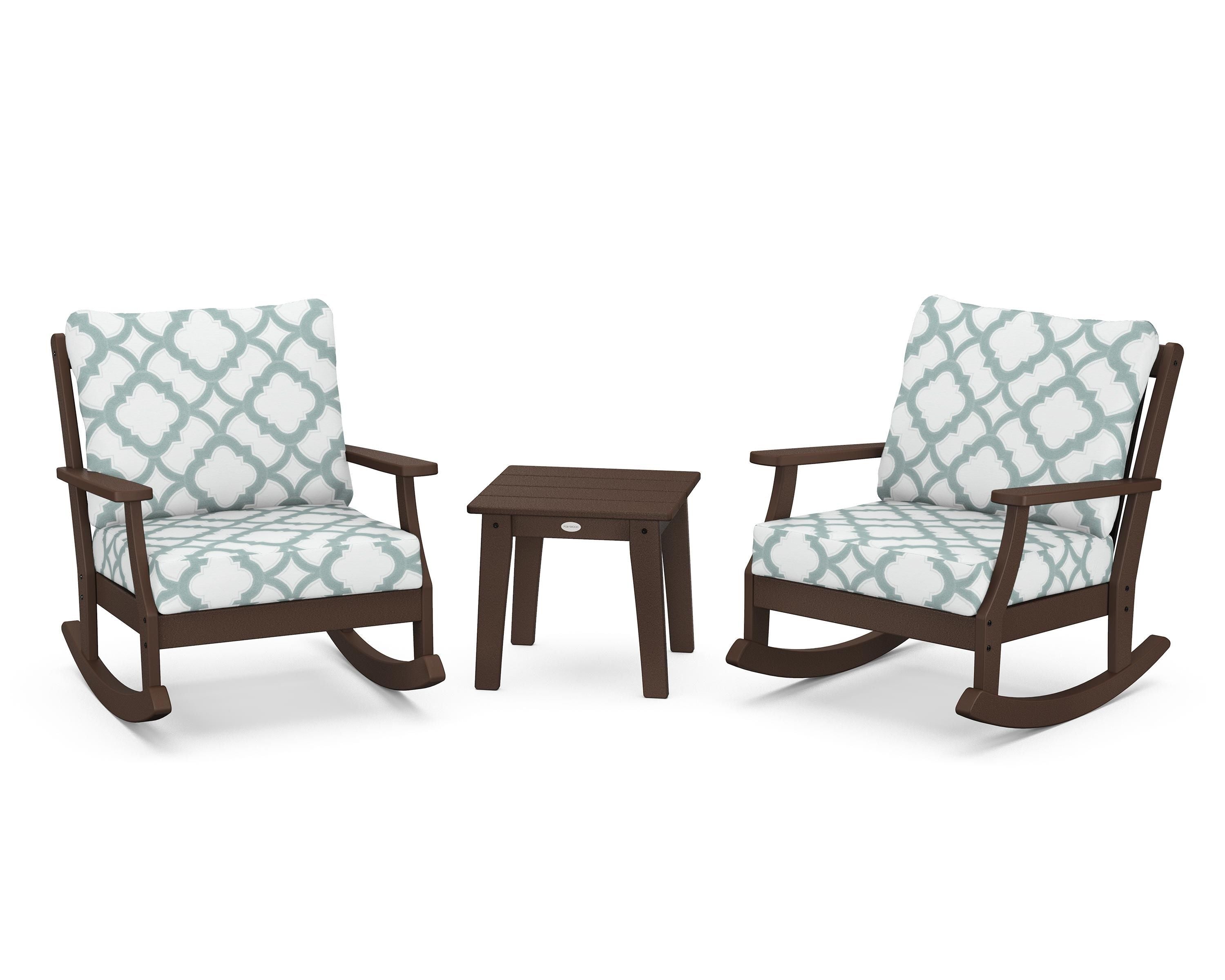 POLYWOOD® Braxton 3-Piece Deep Seating Rocker Set in Mahogany / Trellis Glacier Spa