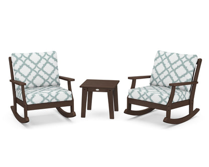 POLYWOOD® Braxton 3-Piece Deep Seating Rocker Set in Mahogany / Trellis Glacier Spa