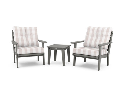 POLYWOOD® Lakeside 3-Piece Deep Seating Chair Set in Slate Grey / Buffalo Plaid Dune Burlap