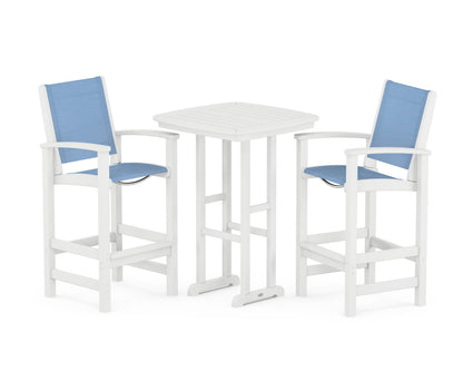 POLYWOOD® Coastal 3-Piece Bar Set in White / Poolside Sling