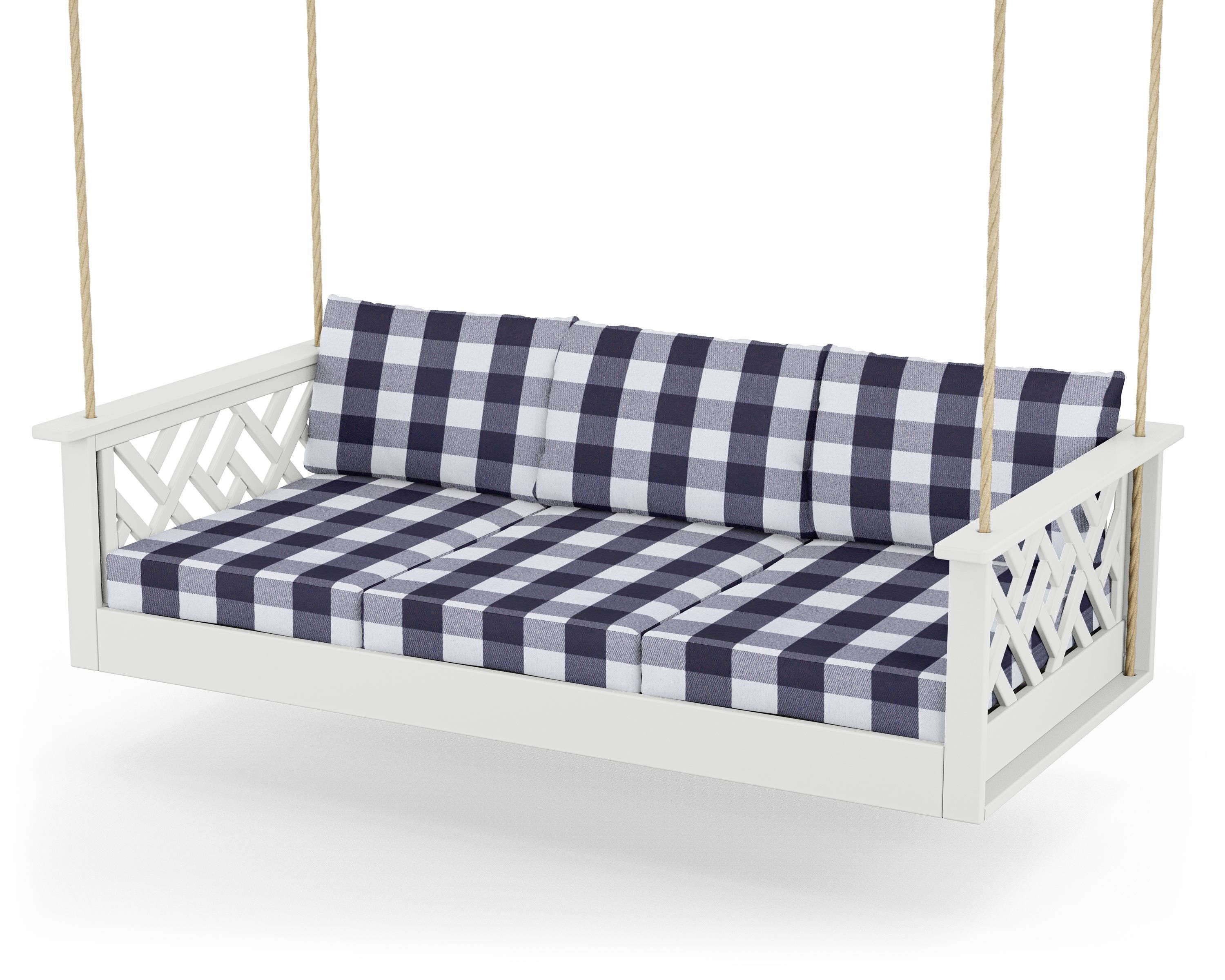 POLYWOOD® Chippendale Daybed Swing in White / Buffalo Plaid Navy