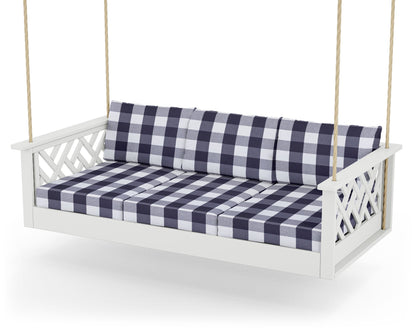 POLYWOOD® Chippendale Daybed Swing in White / Buffalo Plaid Navy