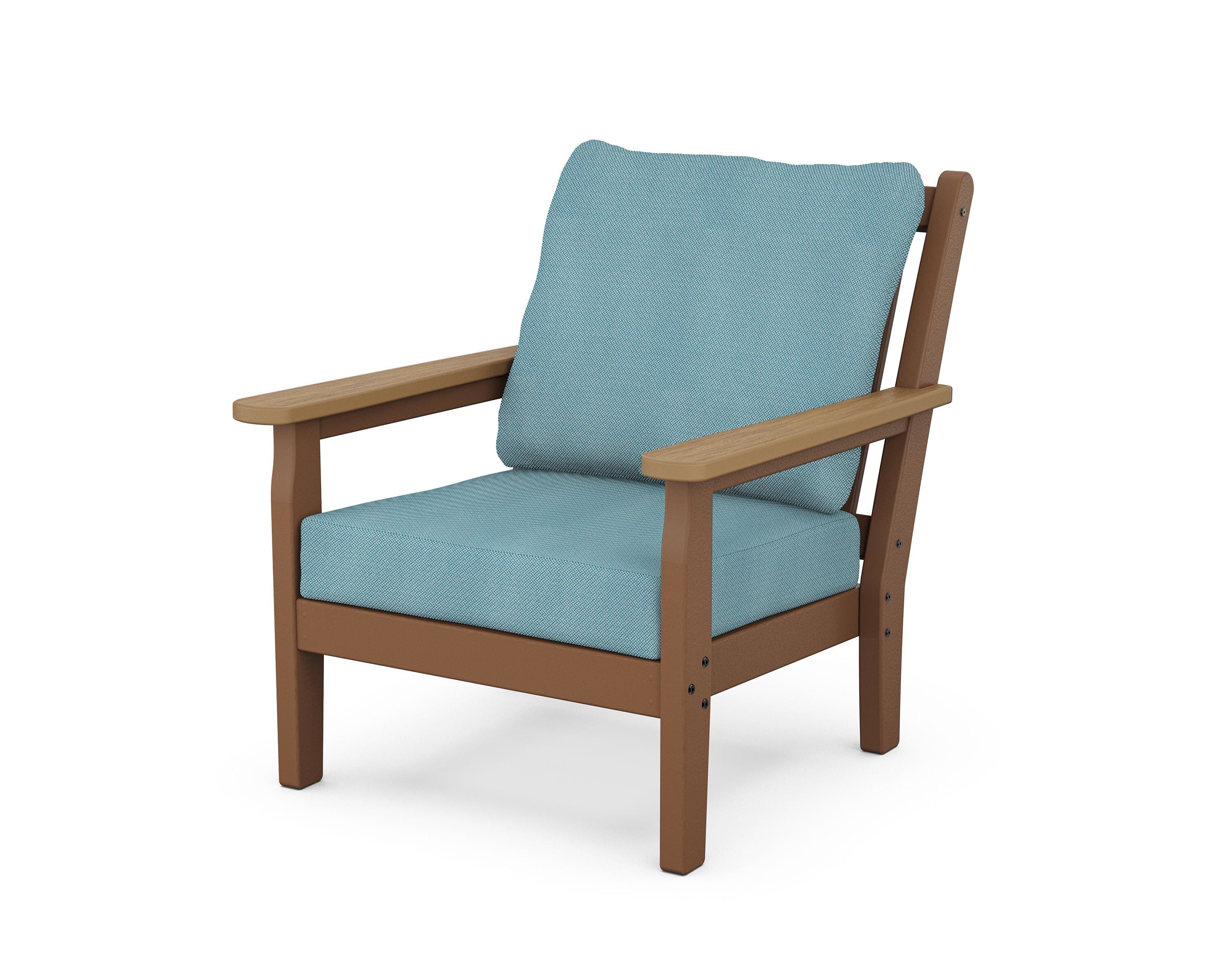 POLYWOOD® Chippendale Deep Seating Chair in Teak / Natural / Lattice Sky Blue