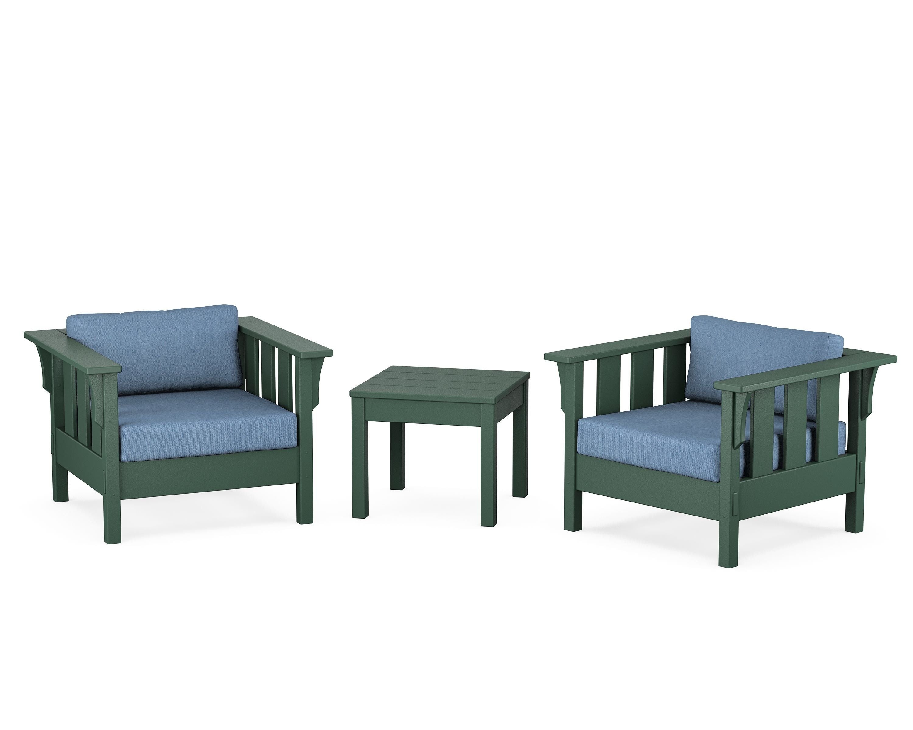 Martha Stewart by POLYWOOD® Acadia 3-Piece Deep Seating Set in Green / Sky Blue
