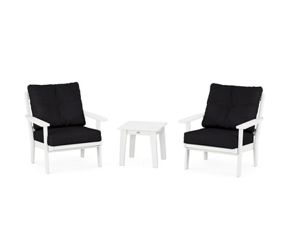 POLYWOOD® Oxford 3-Piece Deep Seating Set in White / Midnight Linen