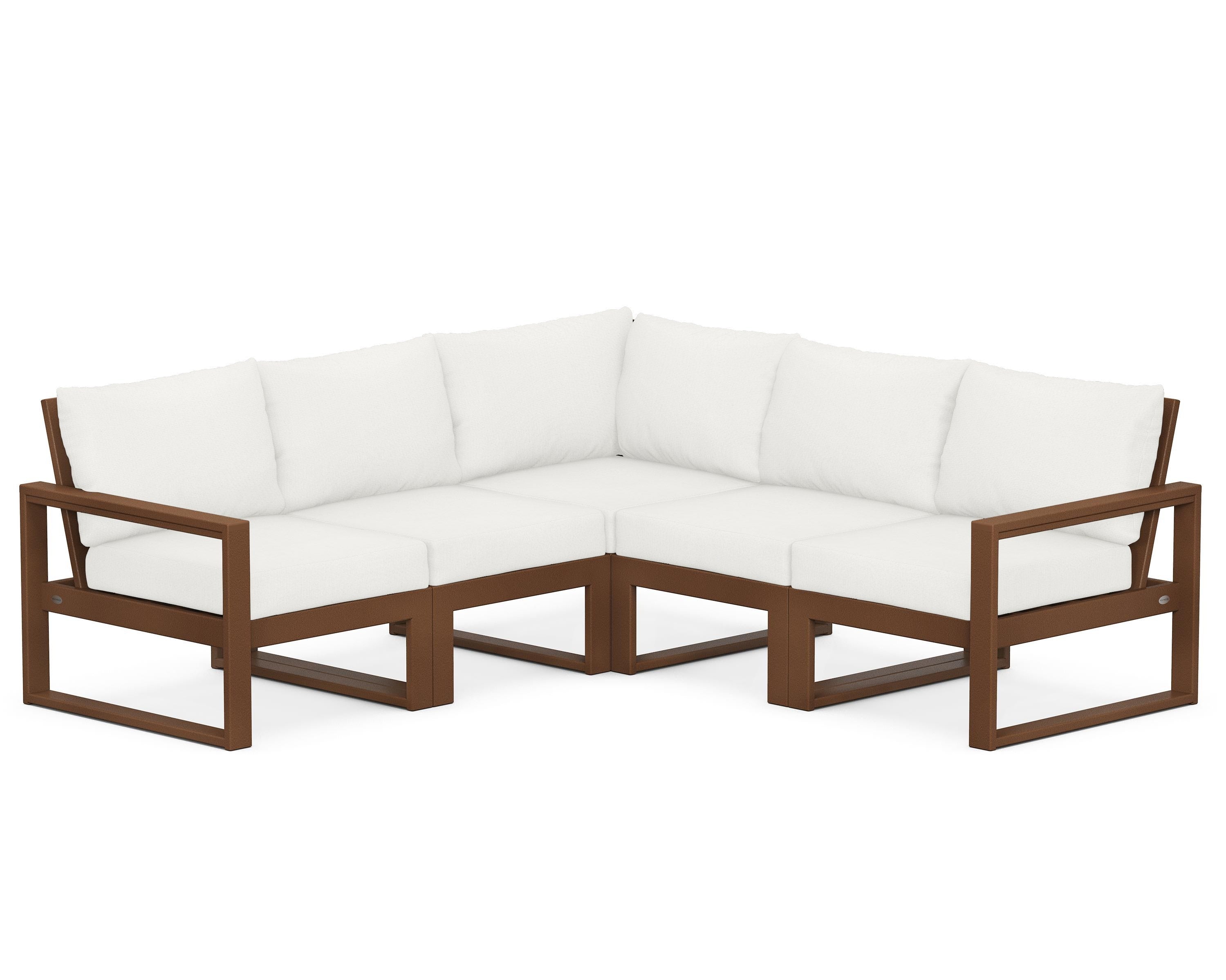 POLYWOOD® EDGE 5-Piece Modular Deep Seating Set in Teak / Natural Linen