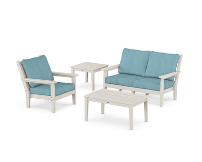 POLYWOOD® Chippendale 4-Piece Deep Seating Set in Sand / Lattice Sky Blue