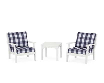 Martha Stewart by POLYWOOD® Chinoiserie 3-Piece Deep Seating Set in White / Buffalo Plaid Navy